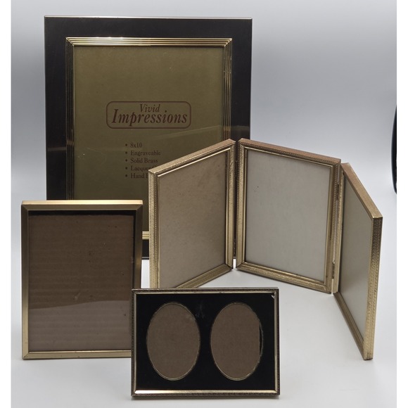 Other - Lot of 4 Vintage Picture Frames Hinge Free Standing Gold Tone Metal MCM Embossed